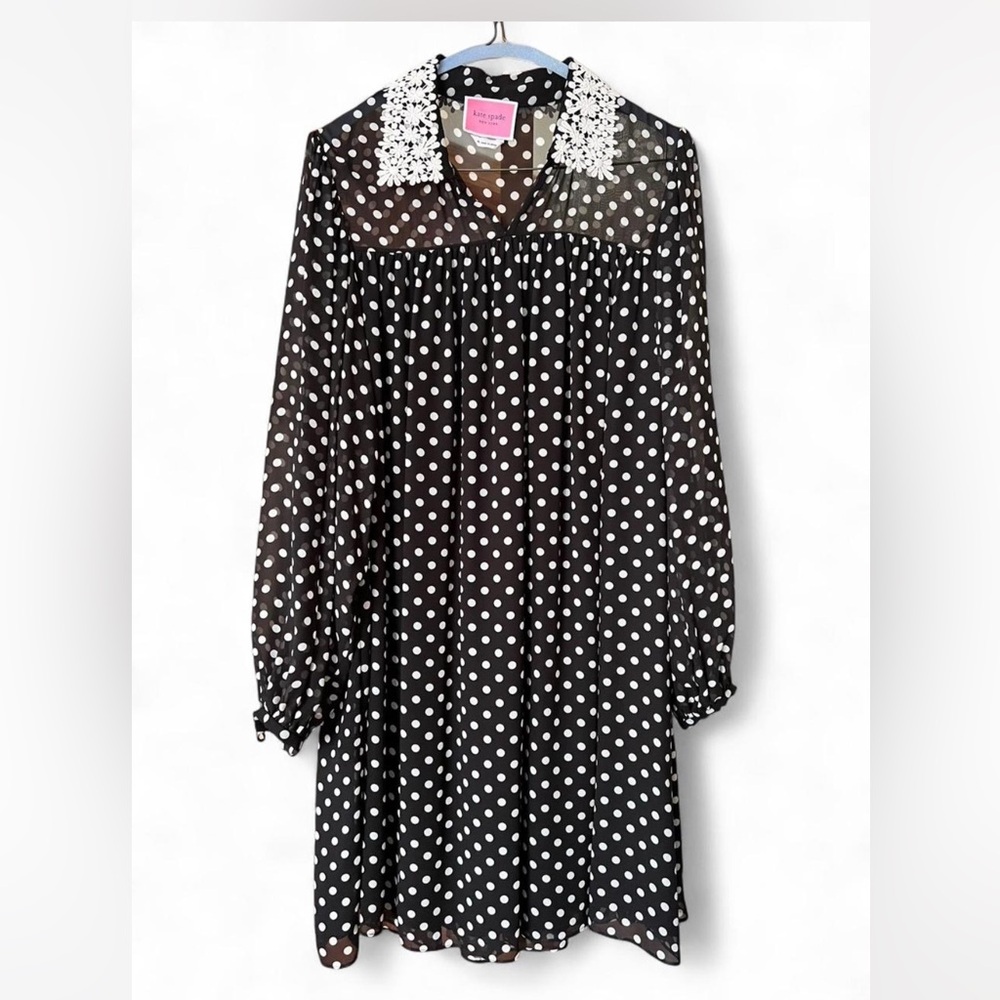 Black Polka Dot Dress with Lace Collar
